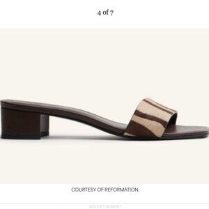 Reformation Mandy Minimal Block Heel Mule, Chocolate Zebra, Size 7.5